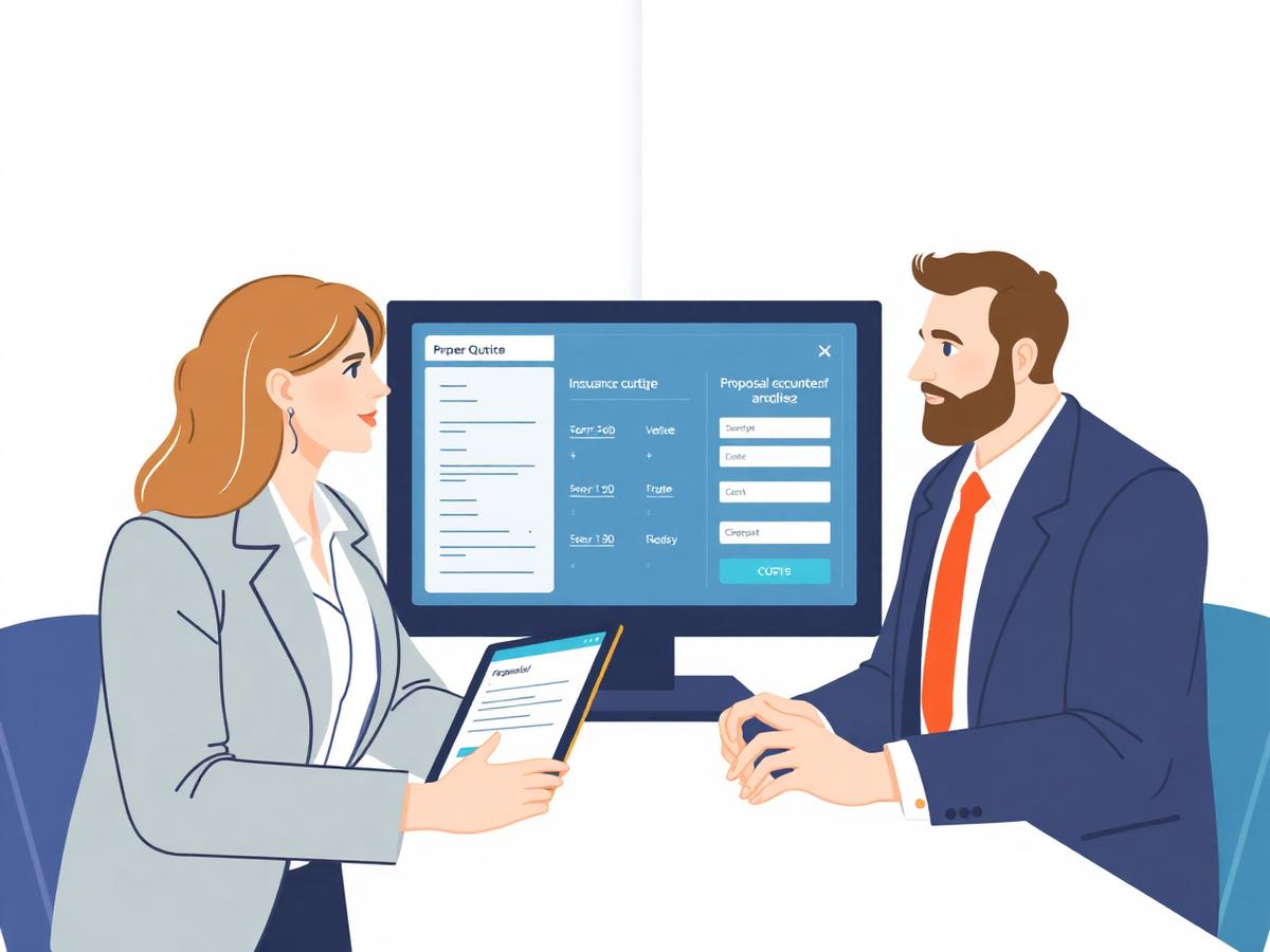 Broker and client reviewing a digital proposal form and quote comparison
